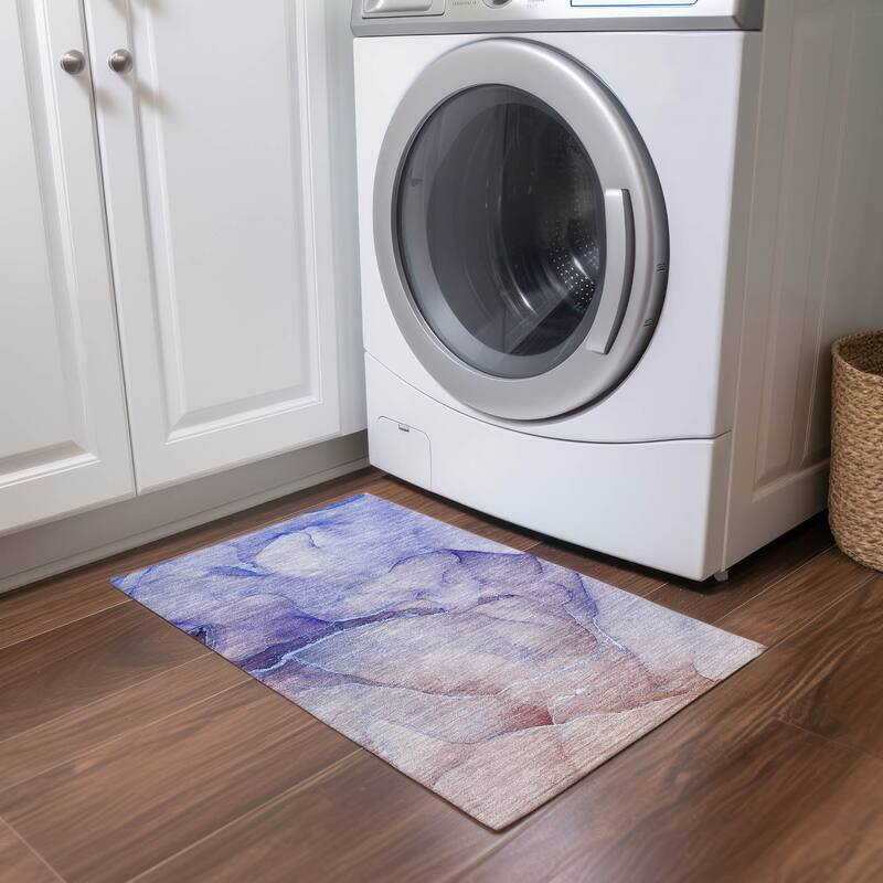 Machine Washable Indoor/ Outdoor Watercolor Chantille Rug - Navy - 1'8" x 2'6"