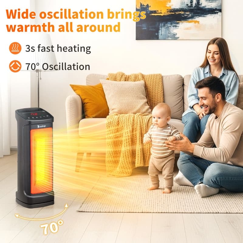 1500-Watt 17-Inch Portable Electric Heater with Remote Control