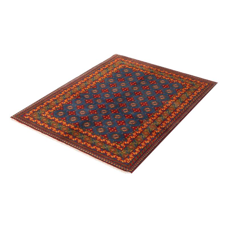 ECARPETGALLERY Hand-knotted Afghan Dark Blue Wool Rug - 4'10 x 6'6