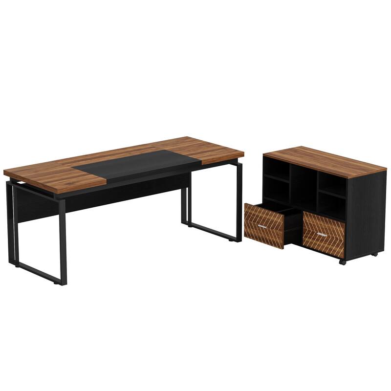 63" L-Shaped Executive Desk with Reversible File Cabinet
