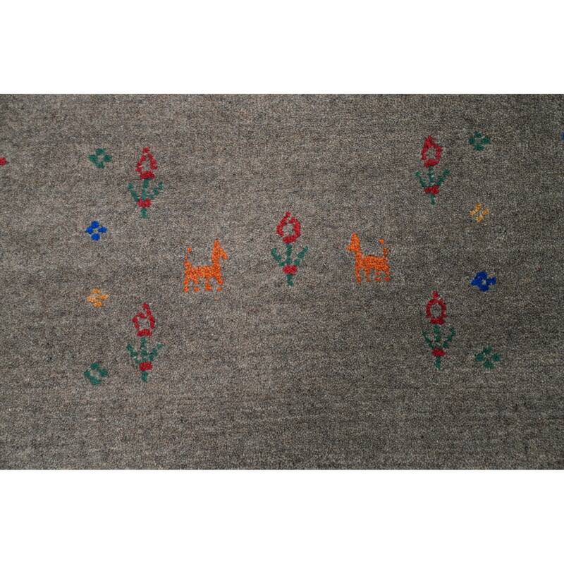 Hand Knotted Oriental 100% Wool Carpet Tribal Animal Pictorial Greys & Charcoal Gabbeh Area Rug - 12' 6'' X 9' 3''