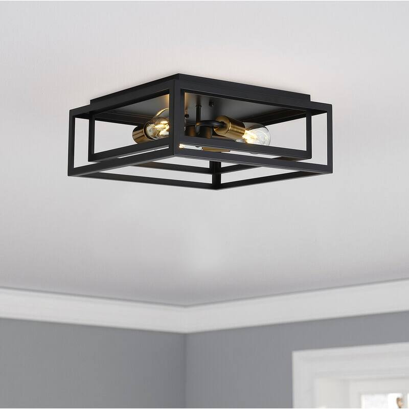 Industrial Black 3-Light Caged Ceiling Lamp for Kitchen Dining Room