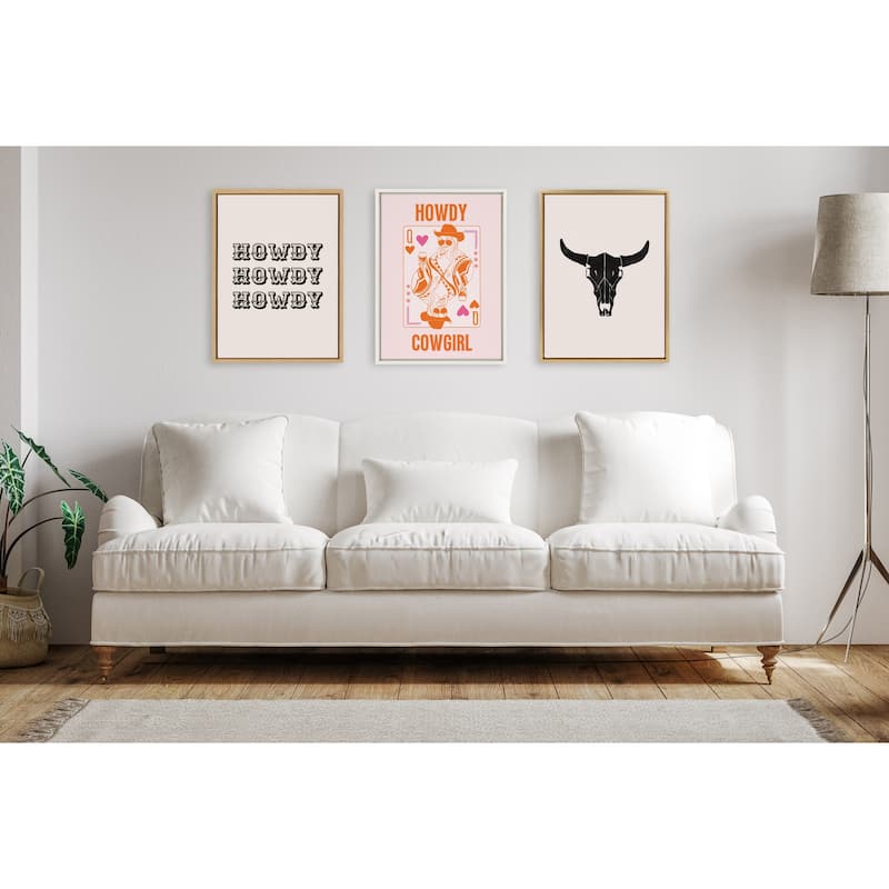 Kate and Laurel Sylvie Howdy Cowgirl Pink Orange Framed Canvas by Honey Island Studio