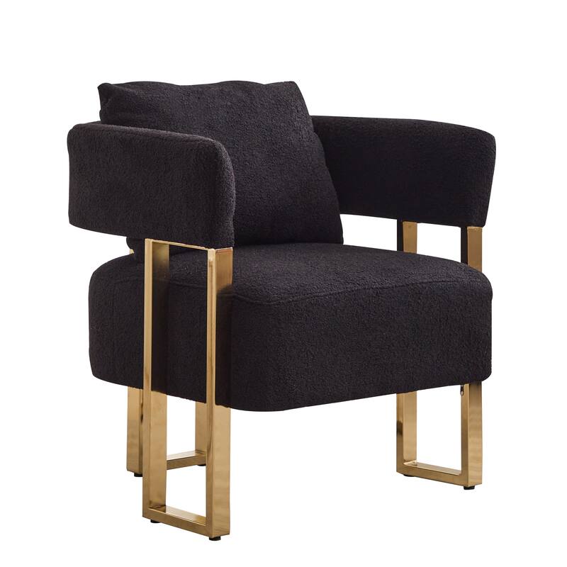 Teddy Fleece Modern Accent Chair with Gold Metal Legs and High-Rebound Cushion