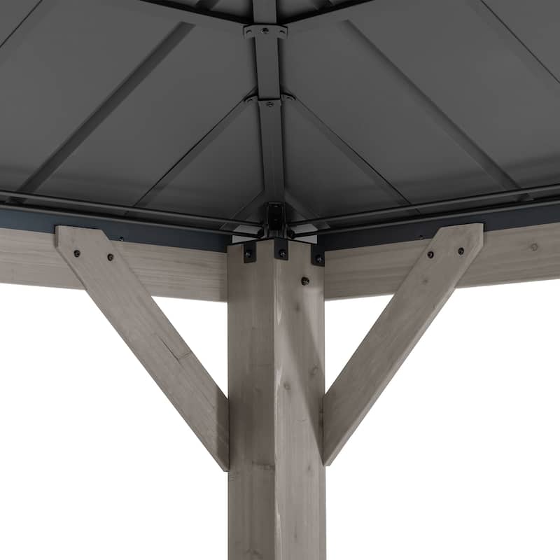 Sunjoy Outdoor Cedar Wood Frame Patio Gazebo Steel Hardtop