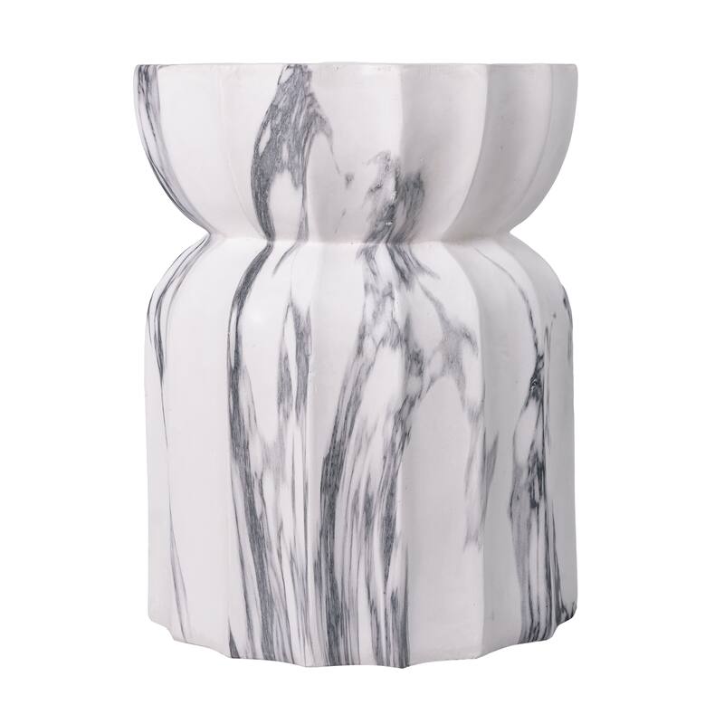 Christopher Knight Home - Modern Outdoor Lightweight Concrete Accent Side Table with Fluted Sculptural Hourglass Design