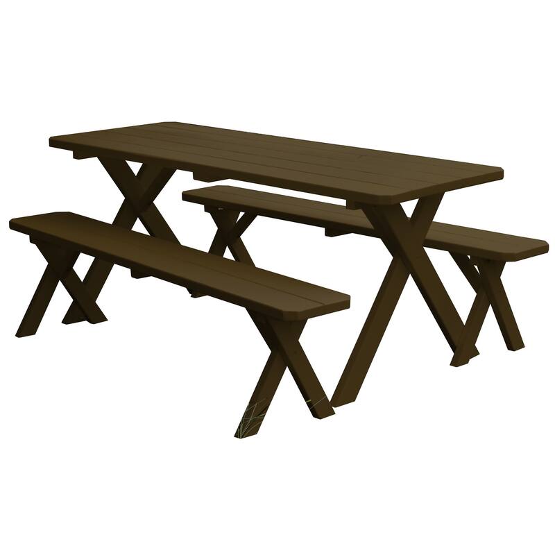 Pine 6' Cross-Leg Picnic Table with 2 Benches - Coffee