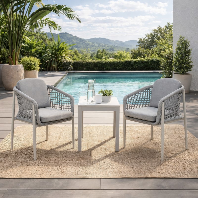 Rue 24 Inch Outdoor Patio Armchair Set of 2, Mesh Woven Rope, Gray Frame