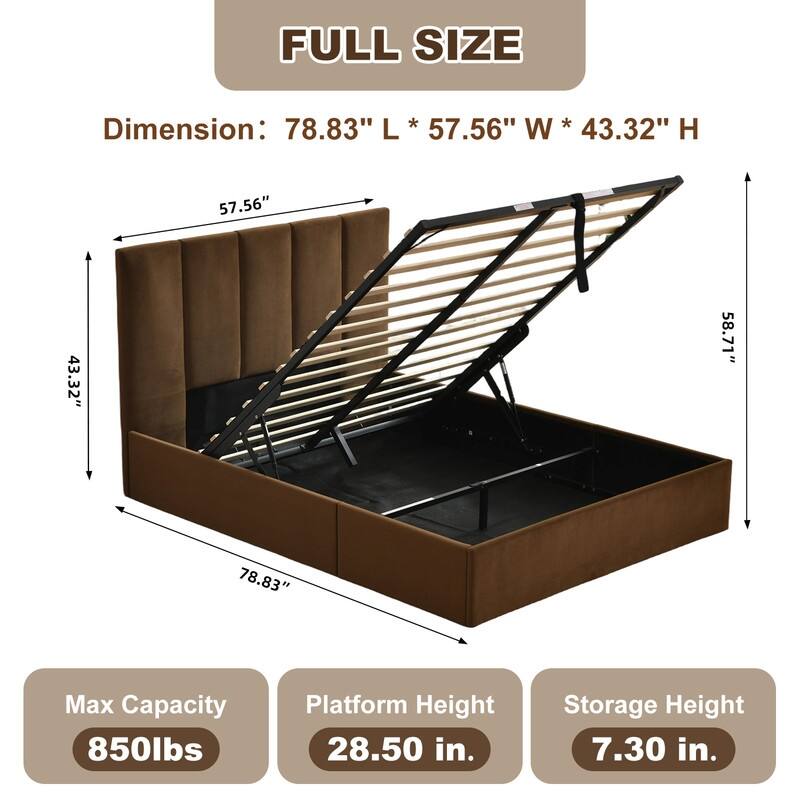 Full Size Lift-Up Storage Bed, White