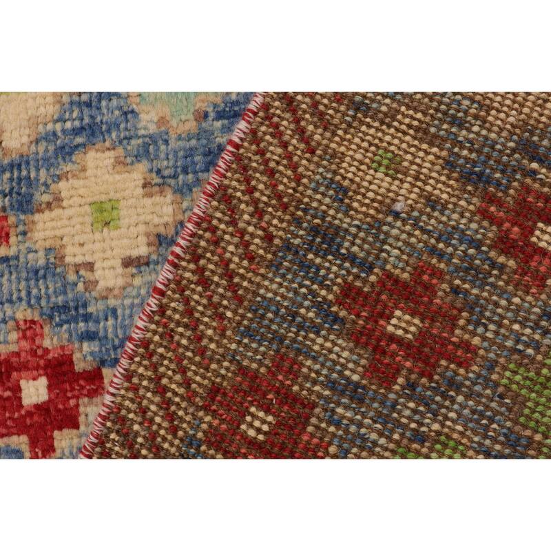 Modern Balochi Berg Blue/Red Hand Knotted Wool Rug - 4'2'' x 6'1''