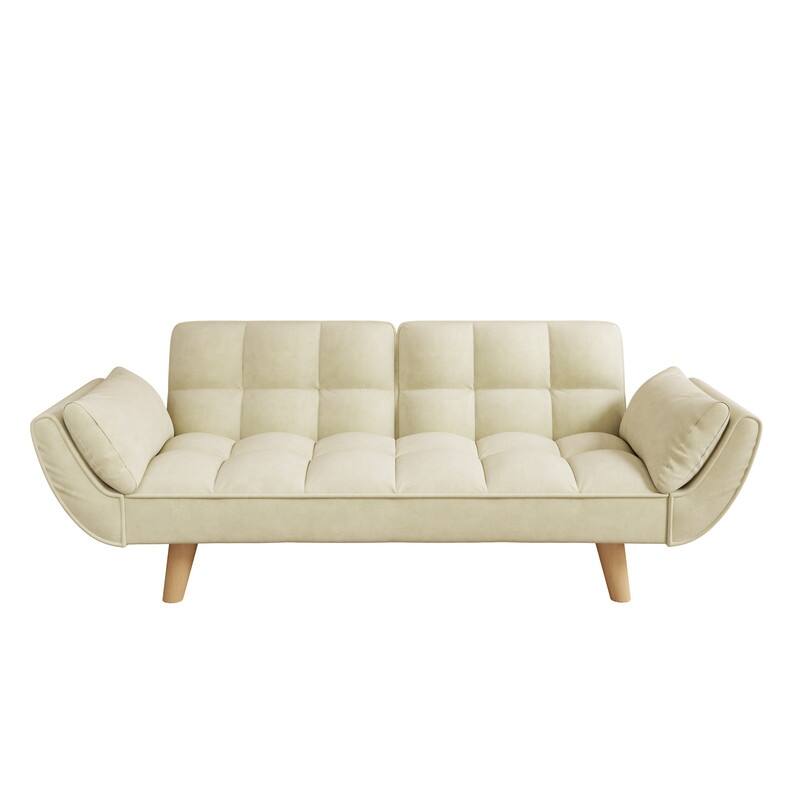 74" Velvet Upholstered Double Sofa Bed, Beige
