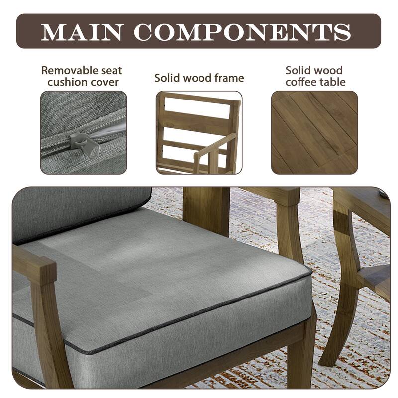 3-Piece Solid Teak Outdoor Patio Furniture Set Armchairs & Storage Table