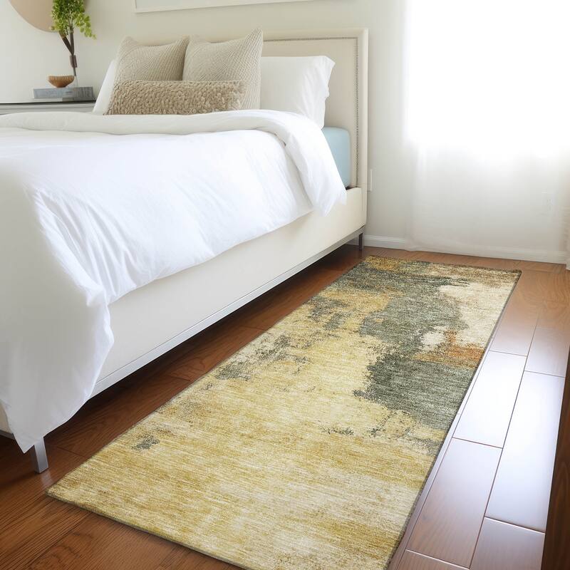Machine Washable Indoor/ Outdoor Contemporary Abstract Chantille Rug - Sage - 2'3" x 7'6"