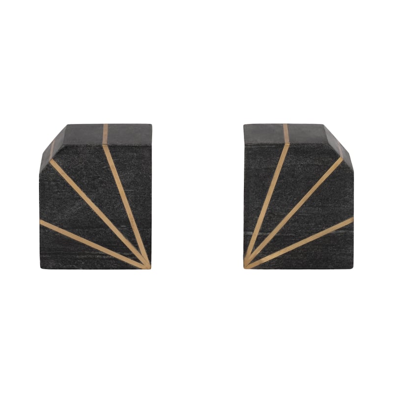 Set of 2 Marble Bookends - Contemporary White and Gold Polished Decorative Bookends - Book Display for Home or Office
