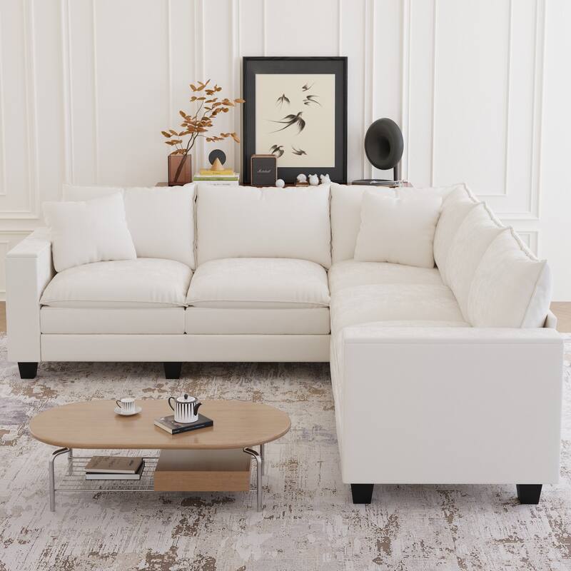 GDFStudio - Chenille L-Shaped 97" 5-Seater Sectional Sofa with Armrest Storage