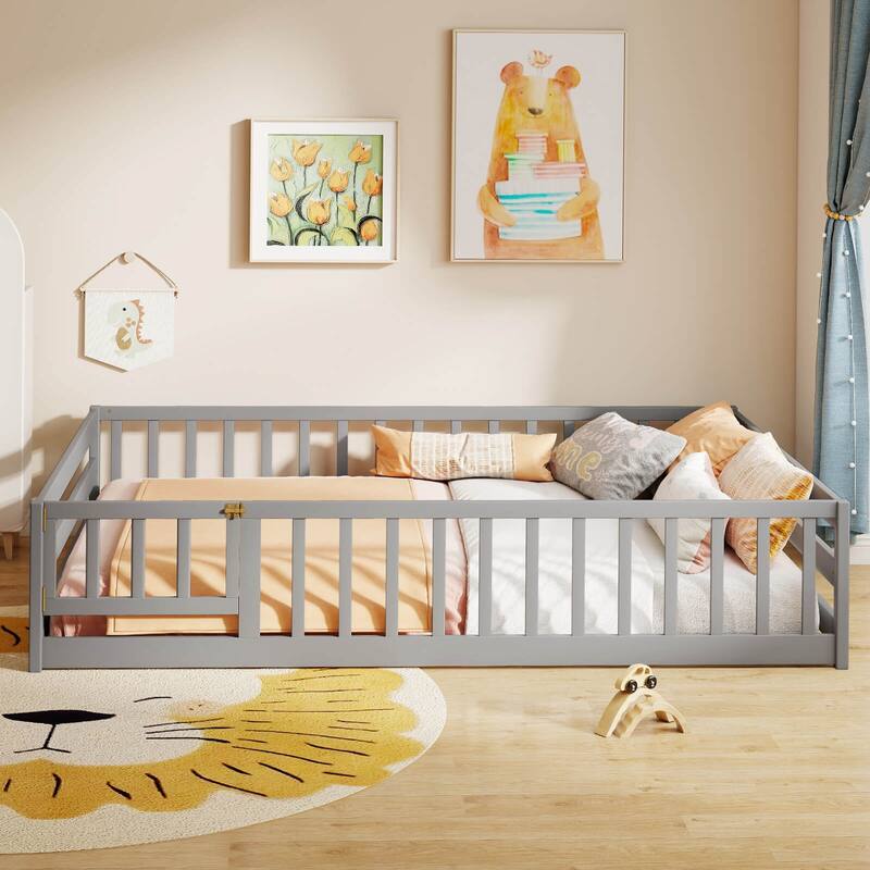 Costway Full Size Floor Bed with Full Length Safety Guardrails & Door