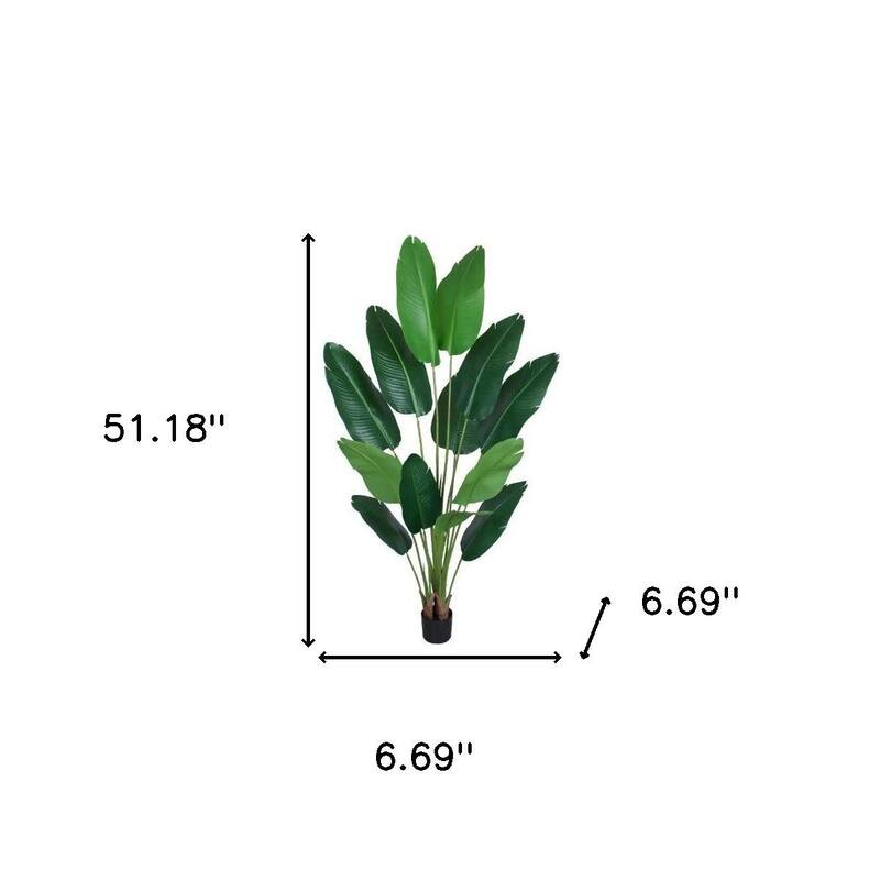 HomeRoots 71" Green Artificial Banana Leaf Tree in a Black Pot - 6.69 in. x 70.87 in. x 6.69 in.