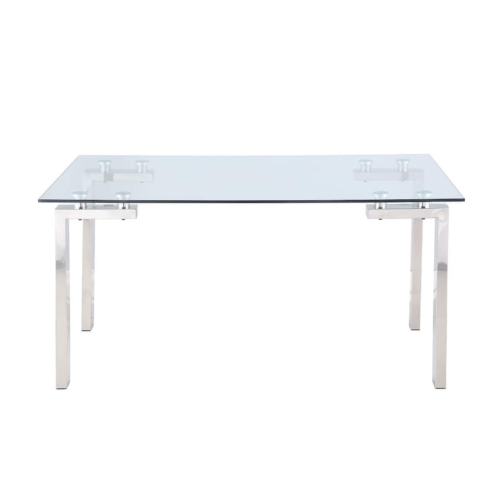 Somette Cristy Rectangular Glass and Stainless Steel Dining Table - CLEAR