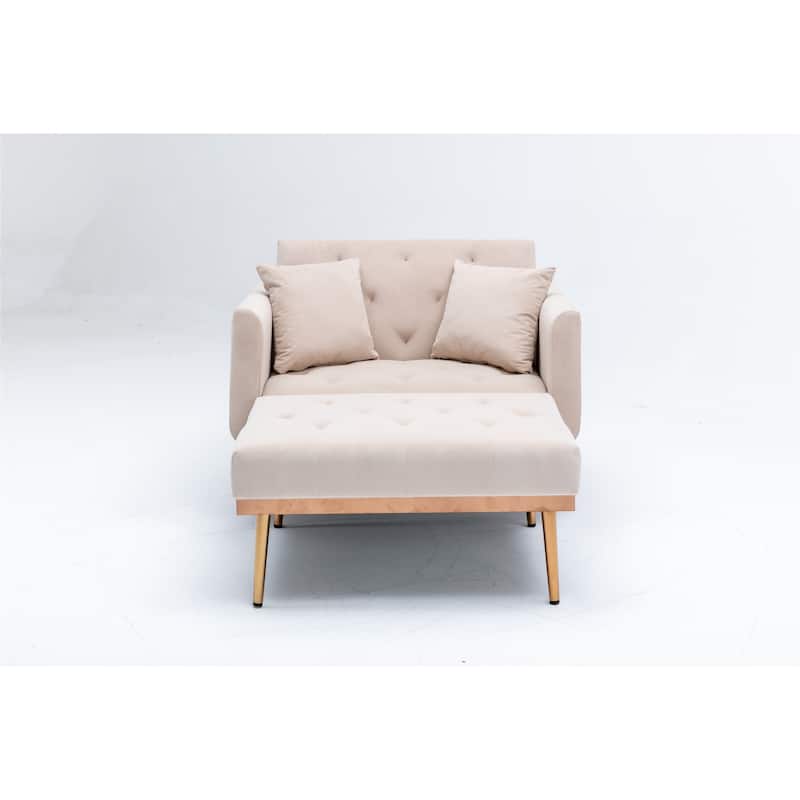 Velvet Upholstered Tufted Living Room Sleeper Sofa Chair With Rose Golden feet