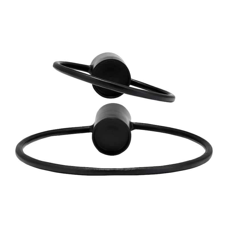 Set of 2 Metal Decorative Ring Candle Holders Contemporary Abstract Black Aluminum Ring Candle Displays for Home or