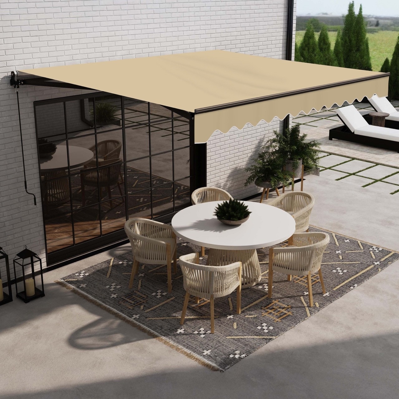 ALEKO Caribbean Motorized Retractable Patio Awning - Black Frame - Desert Sand - 16 x 10 Feet