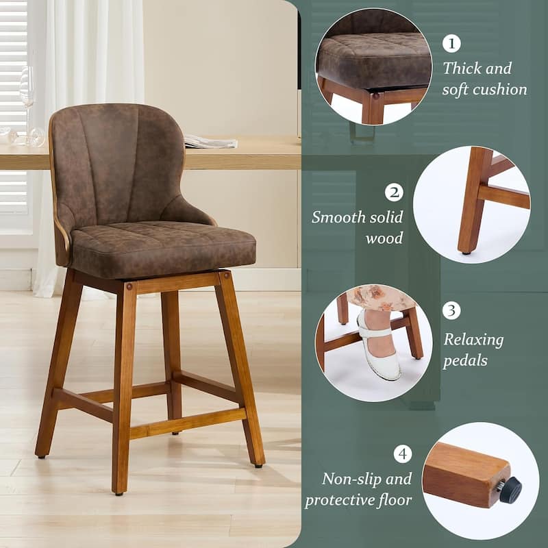 XINMICS 26 Inches Counter Height Bar Stools, Swivel PU Leather Bar Stools with Bentwood Backs, Set of 2/3 - N/A