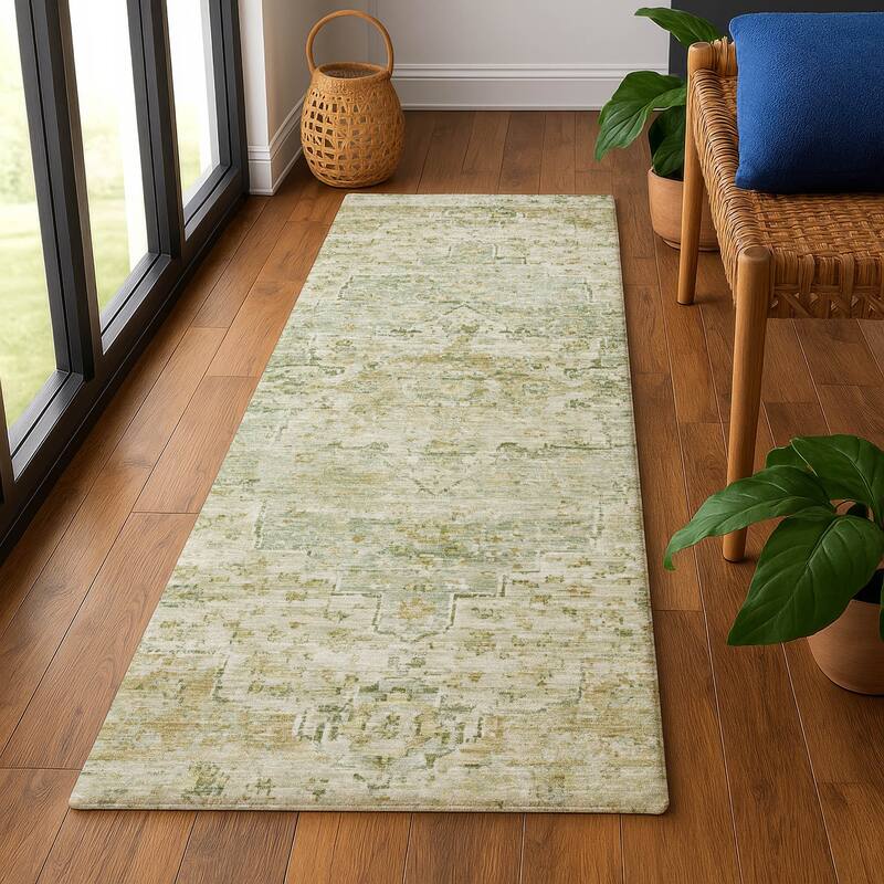 Premium Washable Super Soft Vintage Traditional Mayfield Rug - 2'3" x 7'6" - Sage
