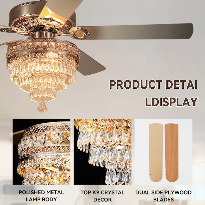 52" or 62" Crystal Ceiling Fan with Lights, Chandelier Ceiling Fans Lights with 6-Speed, APP Control, Dimmable, Timer