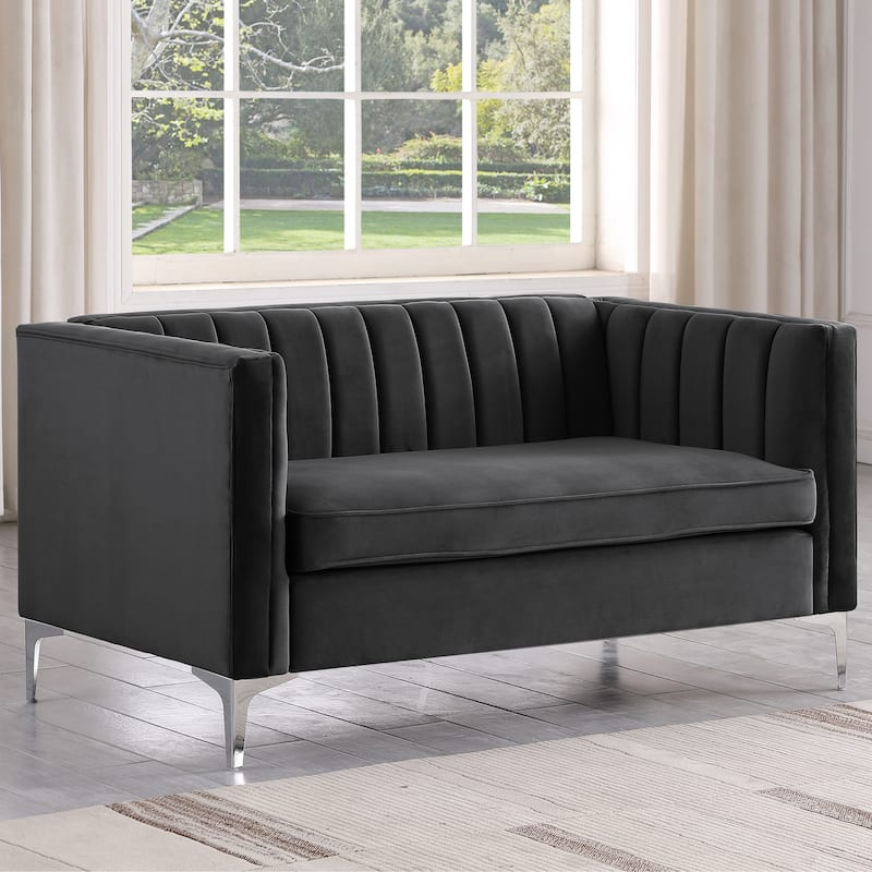 Morden Fort Modern 2 Pieces of Chair and Loveseat Set with Dutch Velvet Grey, Iron Legs