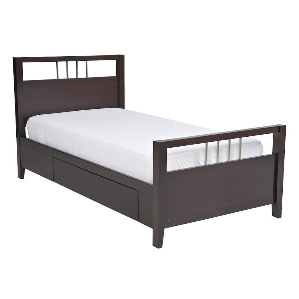 Fang Full Size Storage Bed, Sleigh Headboard, 4 Drawers, Espresso Brown