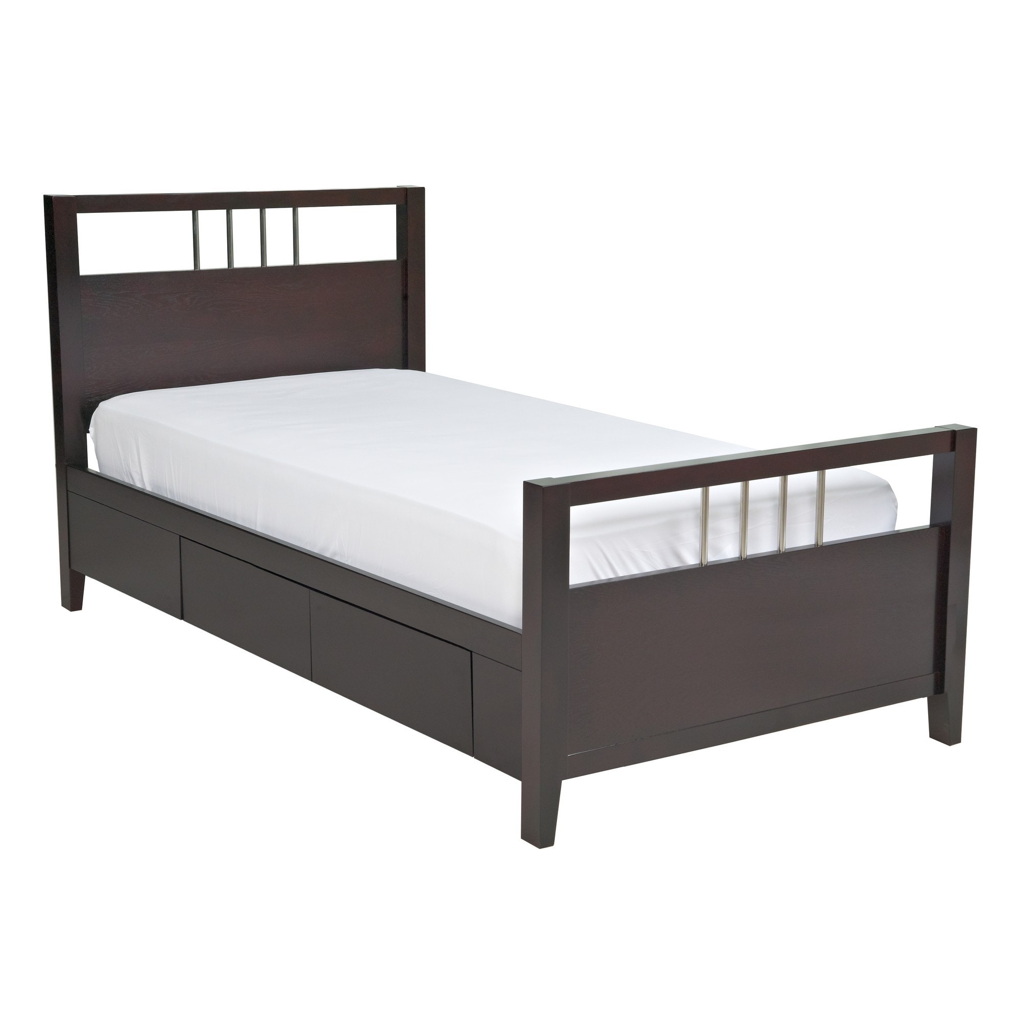 Fang Full Size Storage Bed, Sleigh Headboard, 4 Drawers, Espresso Brown