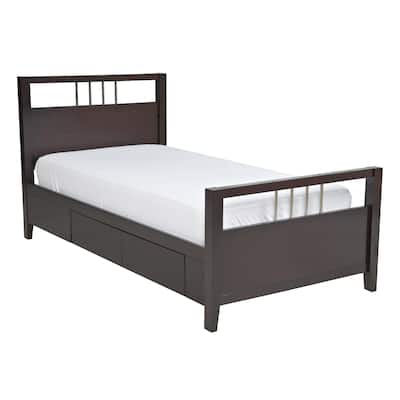 Fang Queen Size Storage Bed, Sleigh Headboard, 4 Drawers, Espresso Brown