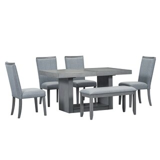 6 Piece Extendable Dining Kitchen Table Set with 4 Upholstered Chairs ...