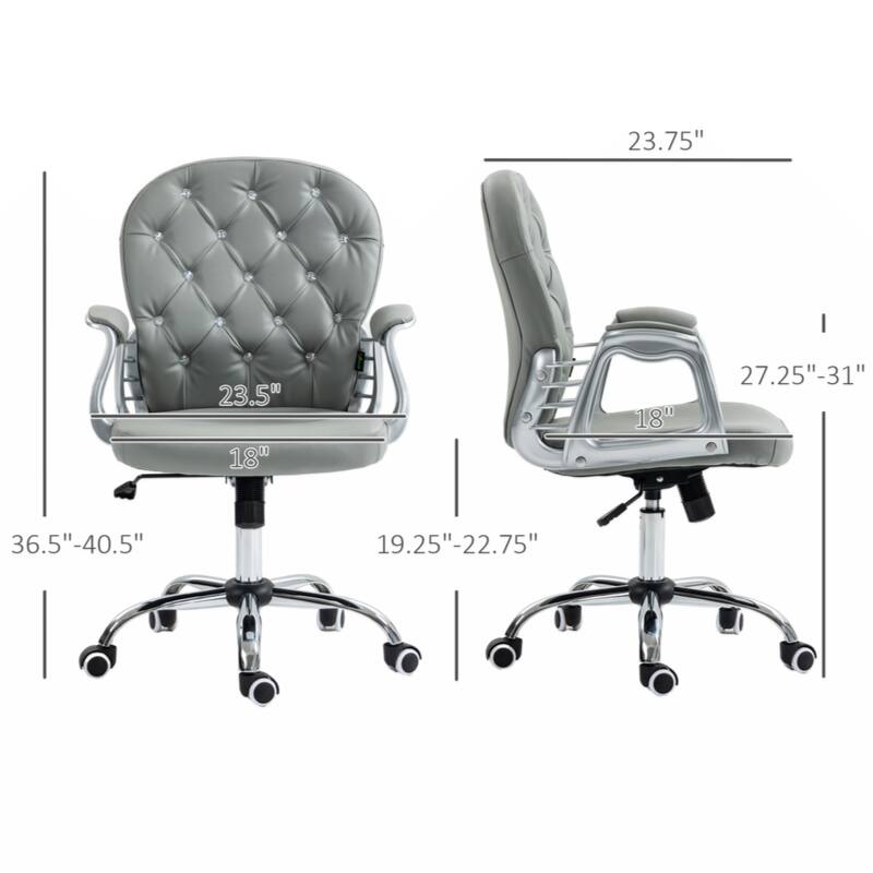 Vinsetto PU Leather Home Office Chair, Button Tufted Desk Chair with Padded Armrests, Adjustable Height and Swivel Wheels