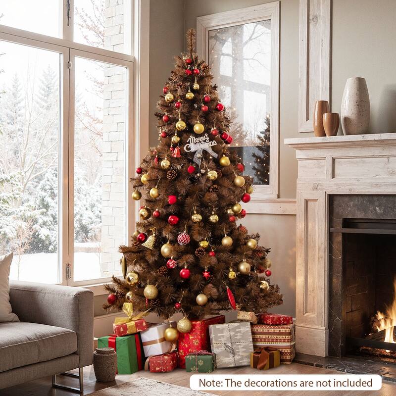 Gymax 6 FT Pre-Lit Artificial Christmas Tree Hinged Chocolate-Color