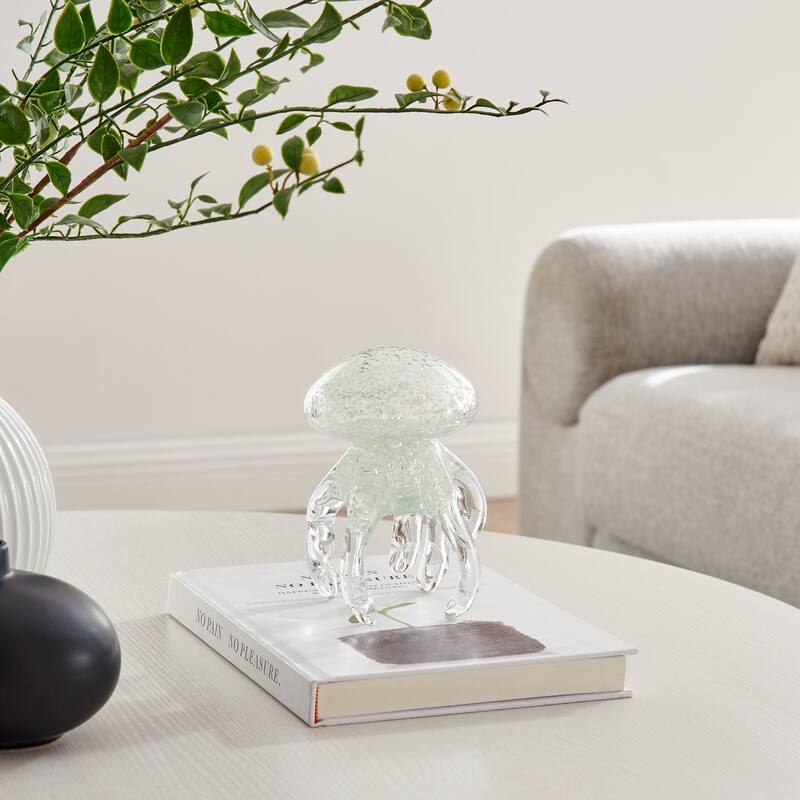 Glowing Glass Jellyfish Sculpture Figure - 6" - Clear