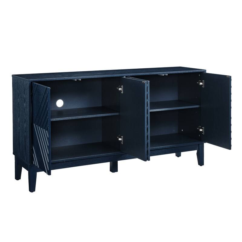 60.5" Farmhouse Fluted Sideboard – Mid-Century Modern TV Stand with Geometric Design & Adjustable Shelves for Living Room.