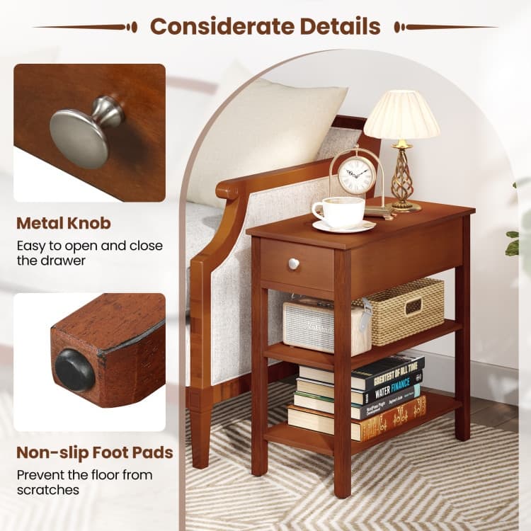 MDF Side End Table with Rubber Wood Legs and Drawer Storage - 23.5" x 12" x 24.5"