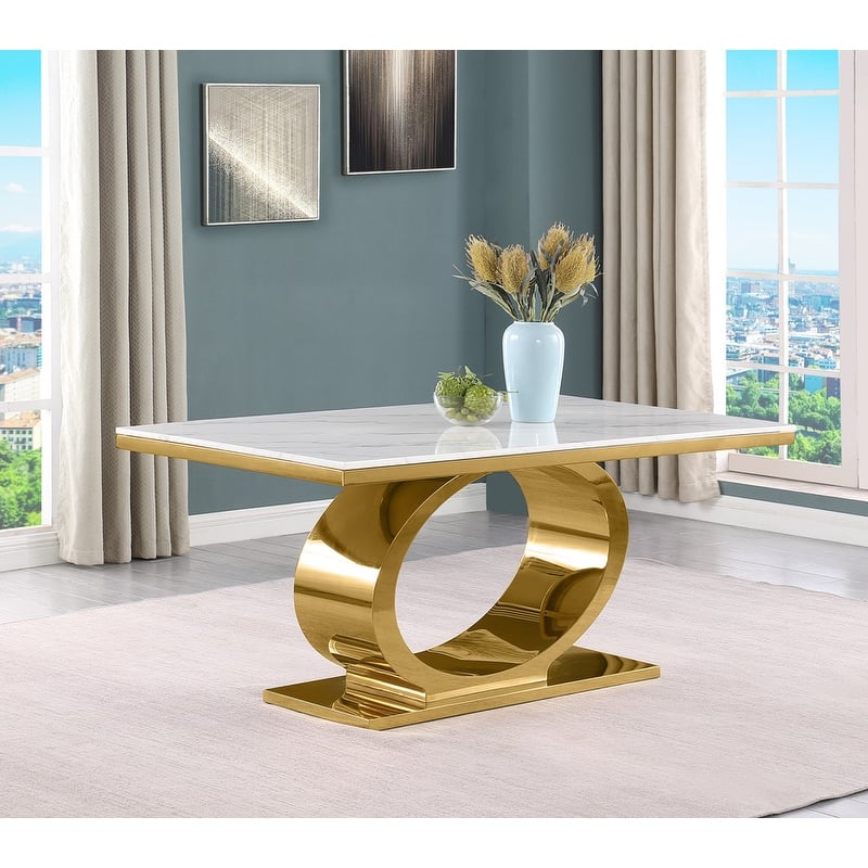 Best Quality Furniture D430/1-SC310-7 Dining Set with 68" White Marble Top