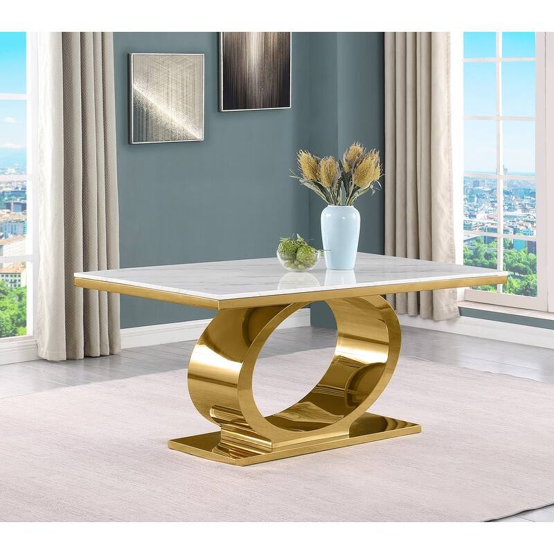 Best Quality Furniture D430/1-SC320-7 Dining Set with 68" White Marble Top
