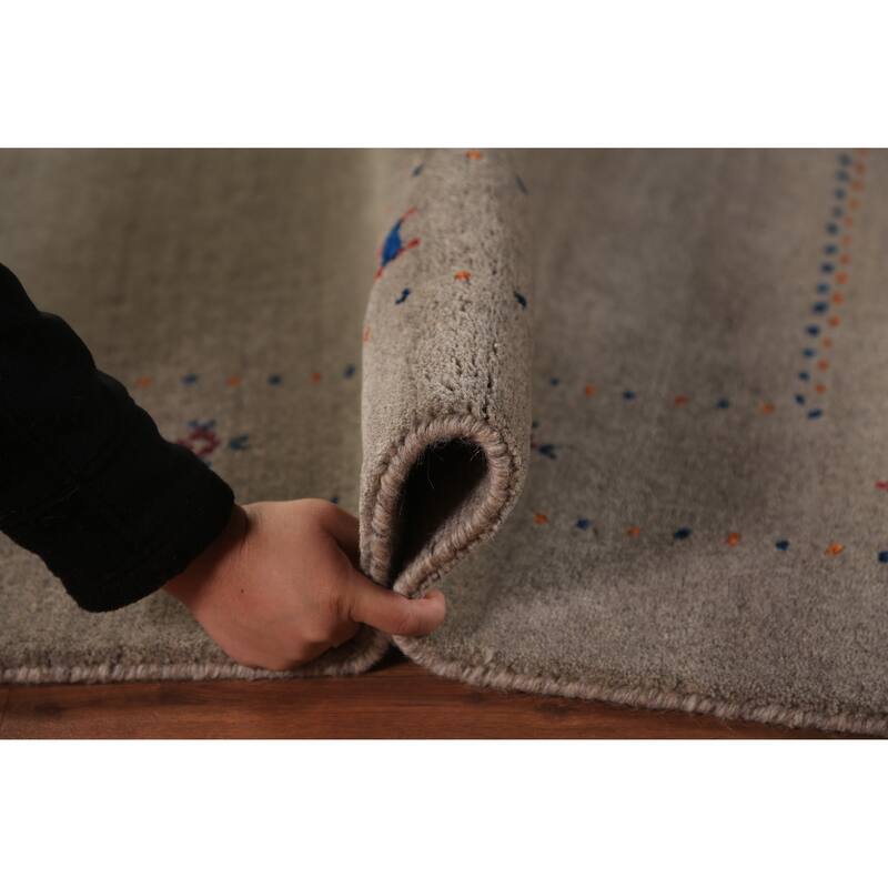 Gabbeh Oriental Area Rug Hand-Knotted Beige Tribal Wool Carpet - 5'7" x 7'10"