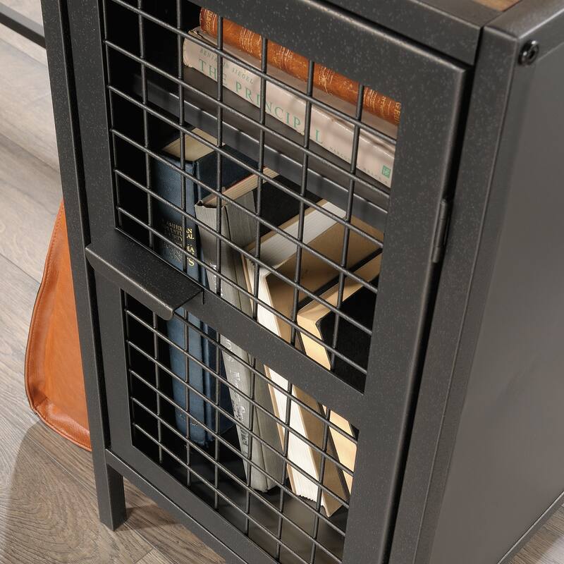 Engineered Wood Industrial L-Shaped Desk with 2 Drawers and Shelves, Brown