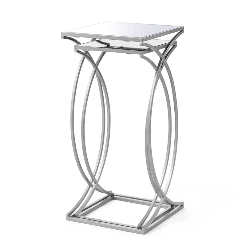 Glitzhome Set of 2 Modern Glam Glass Top Nesting Side Table