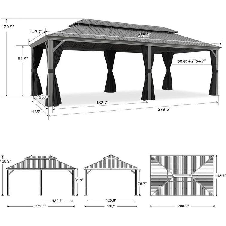 PURPLE LEAF Patio Gazebo for Light Grey Backyard Hardtop Galvanized Steel Frame with Upgrade Curtain