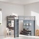 preview thumbnail 2 of 7, Full Size Loft Bed with Large Storage Shelves, Wooden Bed with Writing Desk and Led Light, Kid's Bed with Drawers, Gray