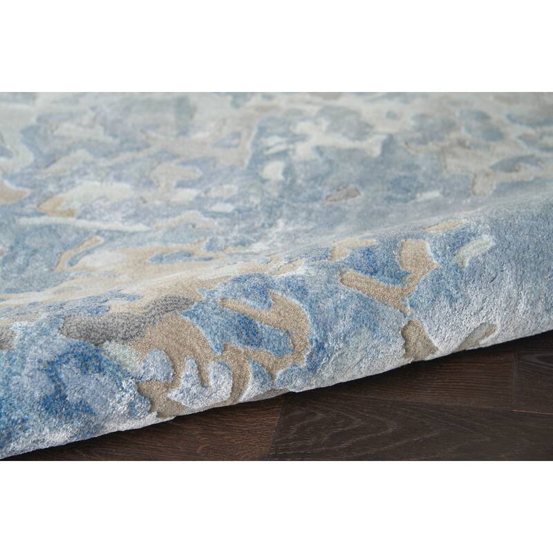 Nourison Prismatic Shimmering Carved Blue Ivory Abstract Area Rug