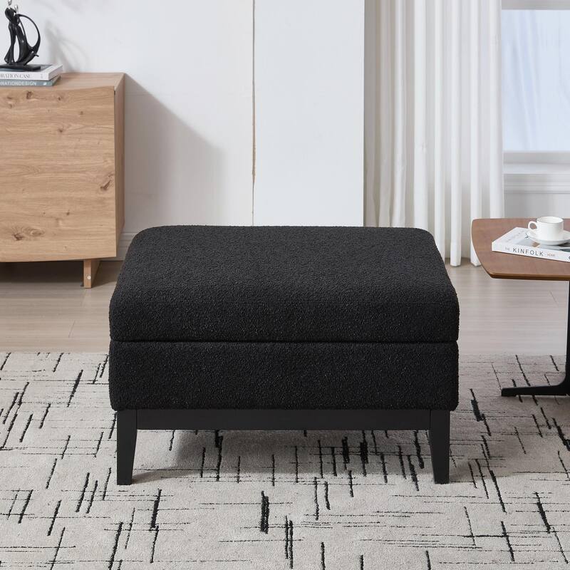 33.86"W Upholstered Wood Base Storage Ottoman with Reversible Lid