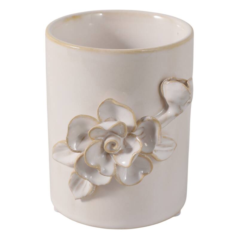 Stoneware Storage Container 3D Floral Sleek Contemporary Design