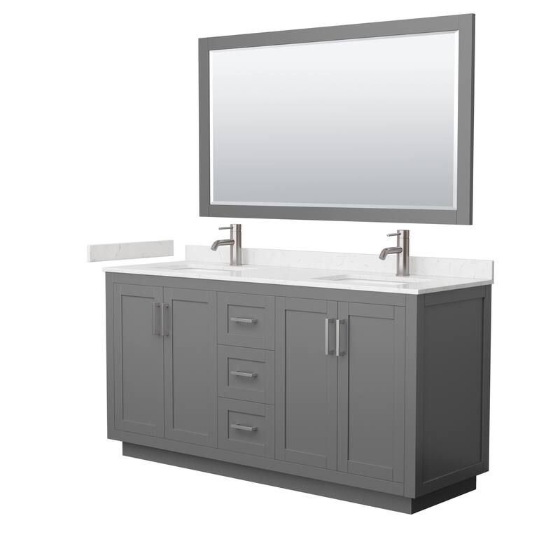 Miranda Bathroom Vanity Set, Cultured Marble Top, 58-Inch Mirror - 66-Inch Double - Dark Gray, Nickel Trim,Carrara Cultured Marble Top