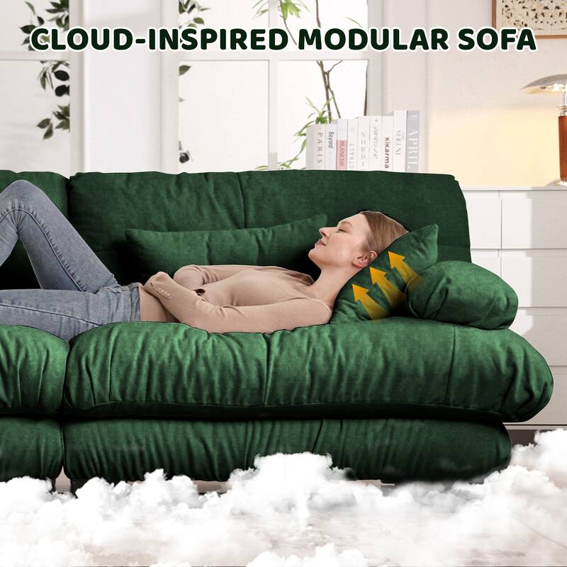 GDFStudio - Chenille 2-Seater Cloud Couch Sleeper Sofa with Round Bolster Armrests